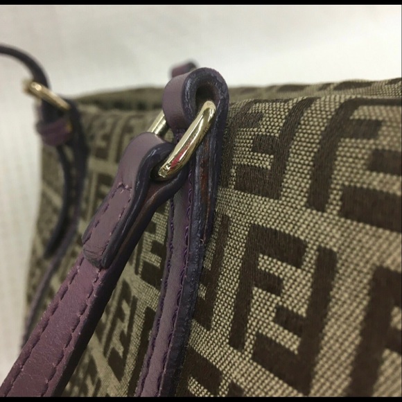 Authentic FENDI ZUCCHINO Canvas Leather Purple Shoulder Bag - Picture 6 of 14